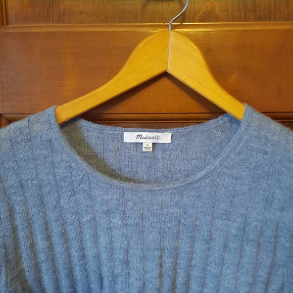 Madewell Alpaca-Blend Crewneck Sweater Light Blue Ribbed Knit NO042 Size Large - Picture 5 of 10